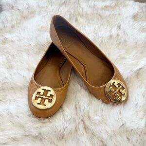 Tory Burch Brown Loafers with Gold Emblem